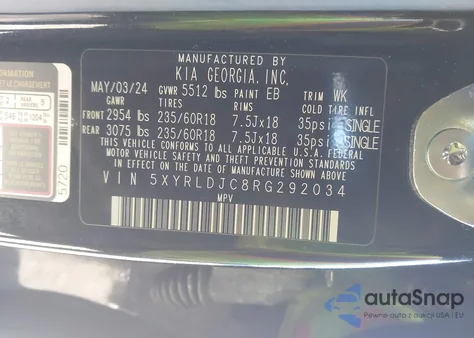 2024 Kia Sorento S z USA, uszkodzony, nr VIN 5XYRLDJC8RG292034